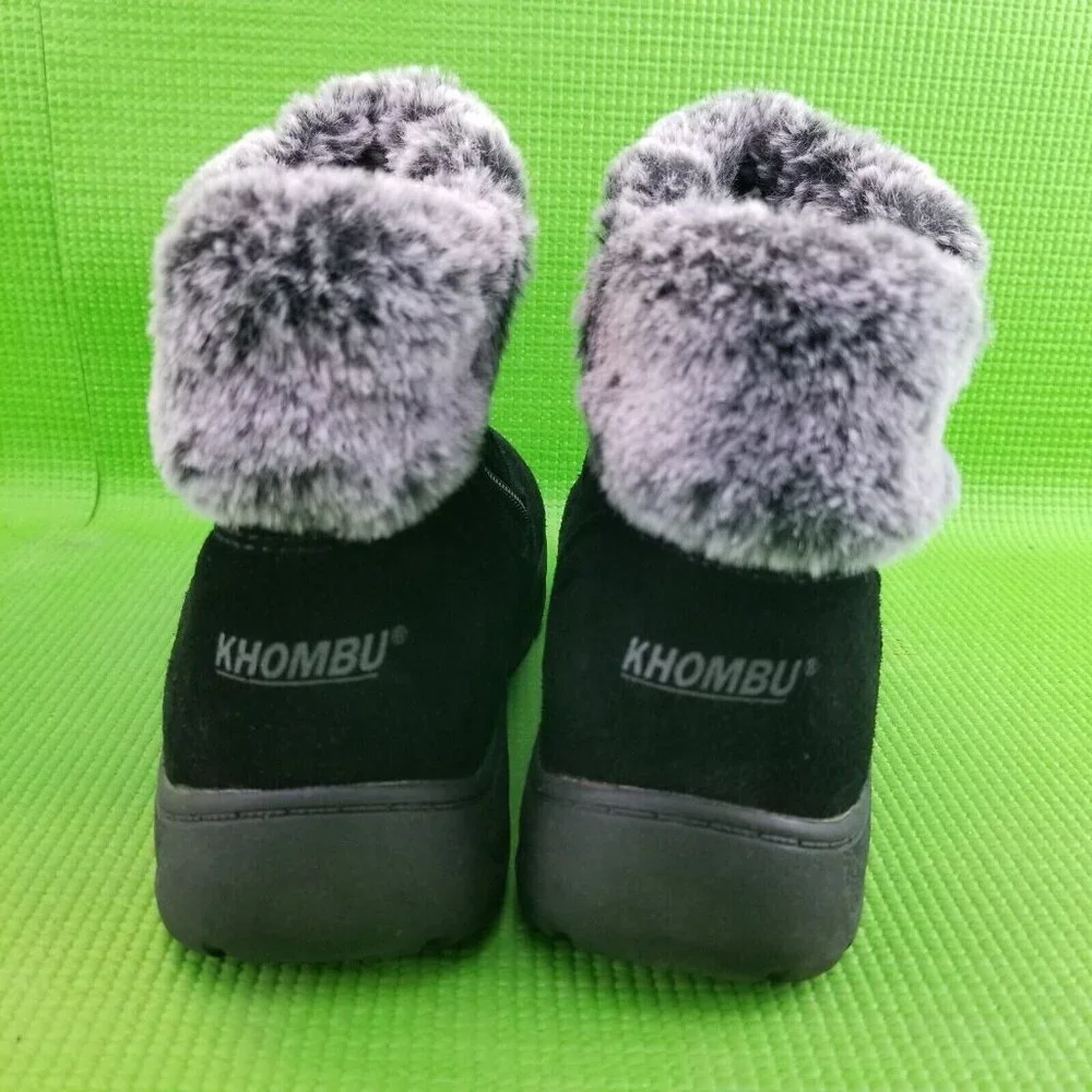 ✅Khombu JESSICA Black Suede Faux Fur Lined Side Zip Ankle Booties Womens 8M Shoe - Picture 9 of 11